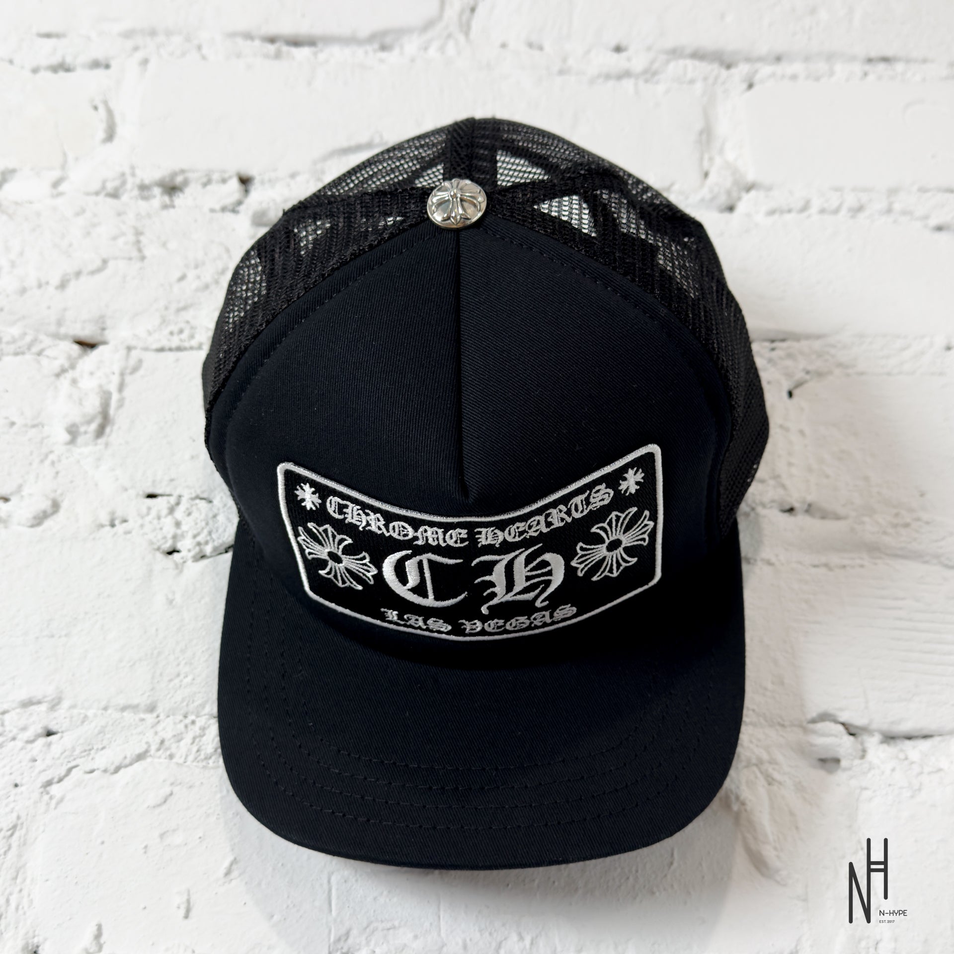 Chrome Hearts CH Las Vegas Trucker Hat Black / Black – N-Hype Chrome Hearts CH Las Vegas Trucker Hat Black / Black – N-Hype