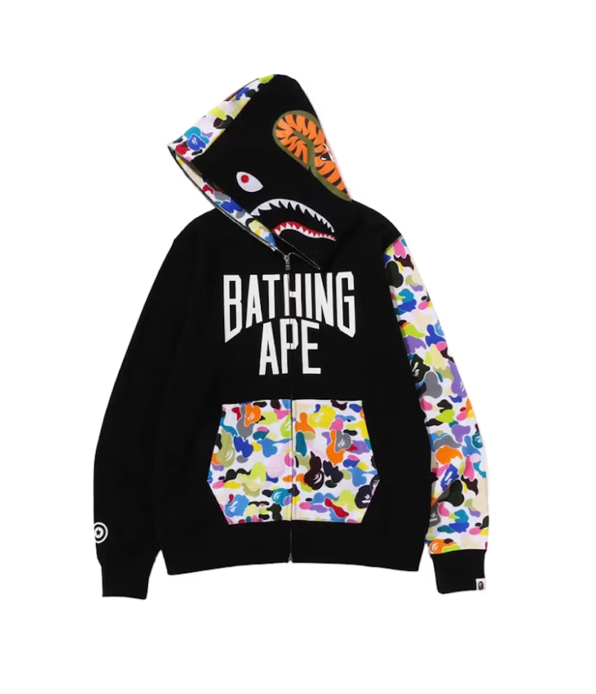 BAPE Multi Camo NYC Logo Shark Full Zip Hoodie Black N Hype