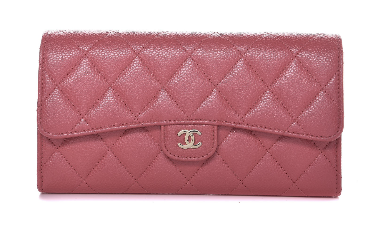 CHANEL Caviar Quilted Long Flap Wallet Pink Vintage N Hype