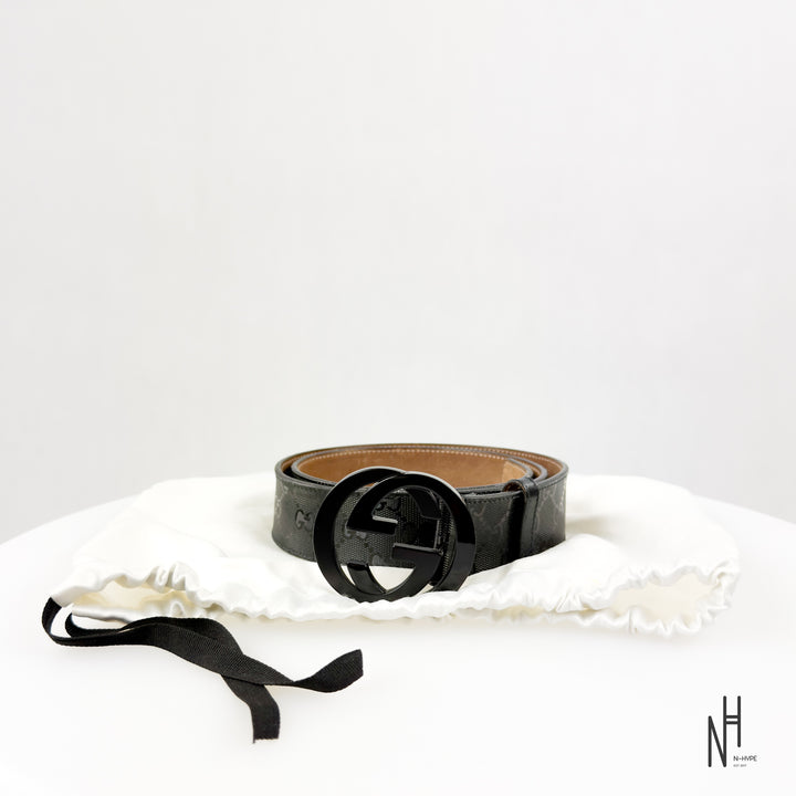 Gucci Jacquard Shiny Black Belt