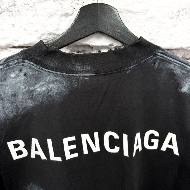 Balenciaga Dirty Wash Back Logo T-Shirt Black