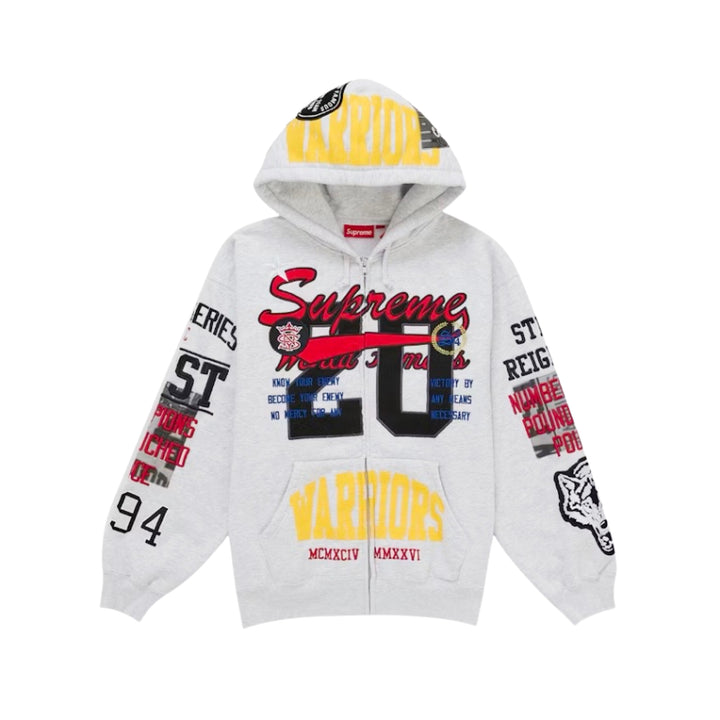 Supreme Warriors Applique Zip Up Hooded Sweatshirt Ash Grey