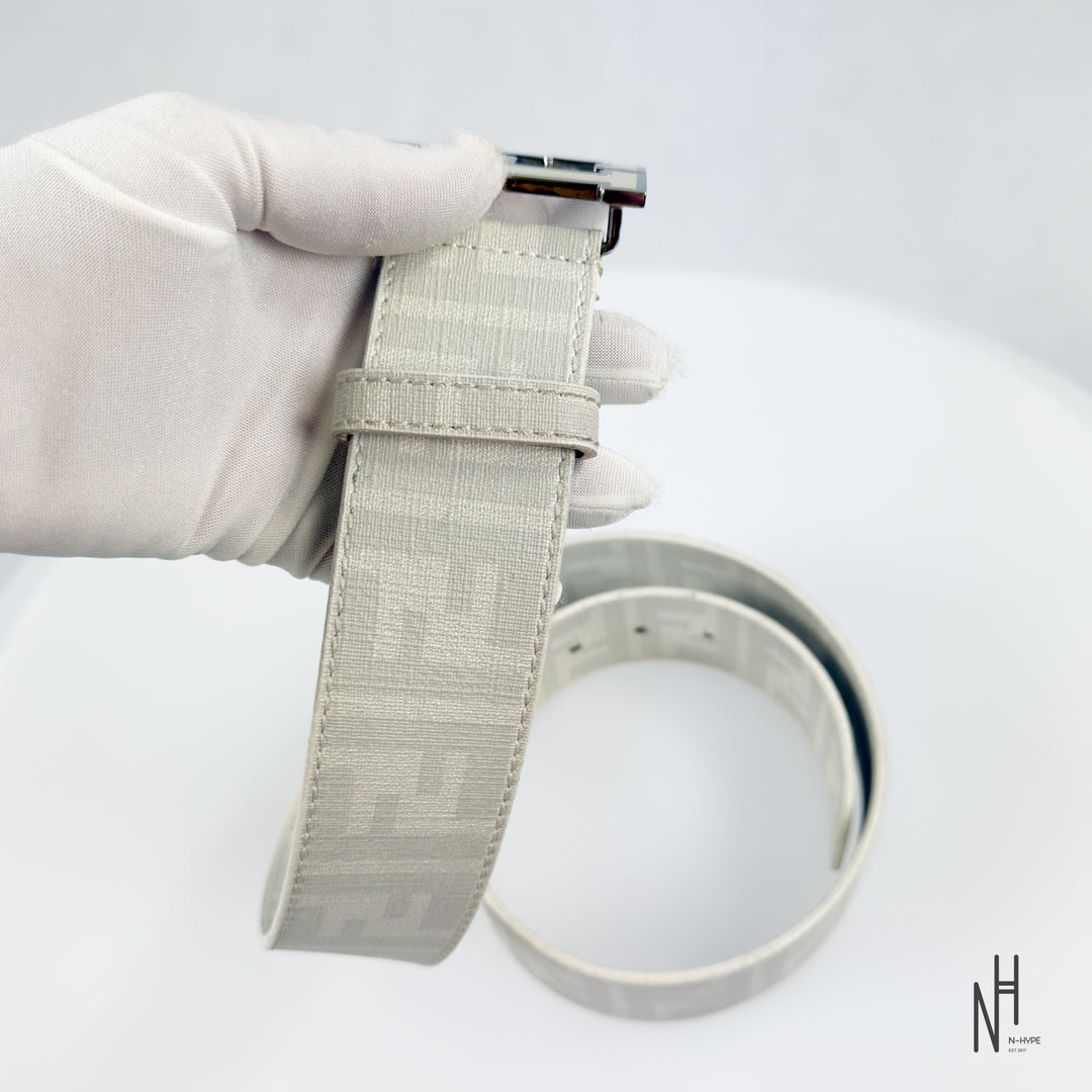 Fendi FF Buckle Monogram Belt / White