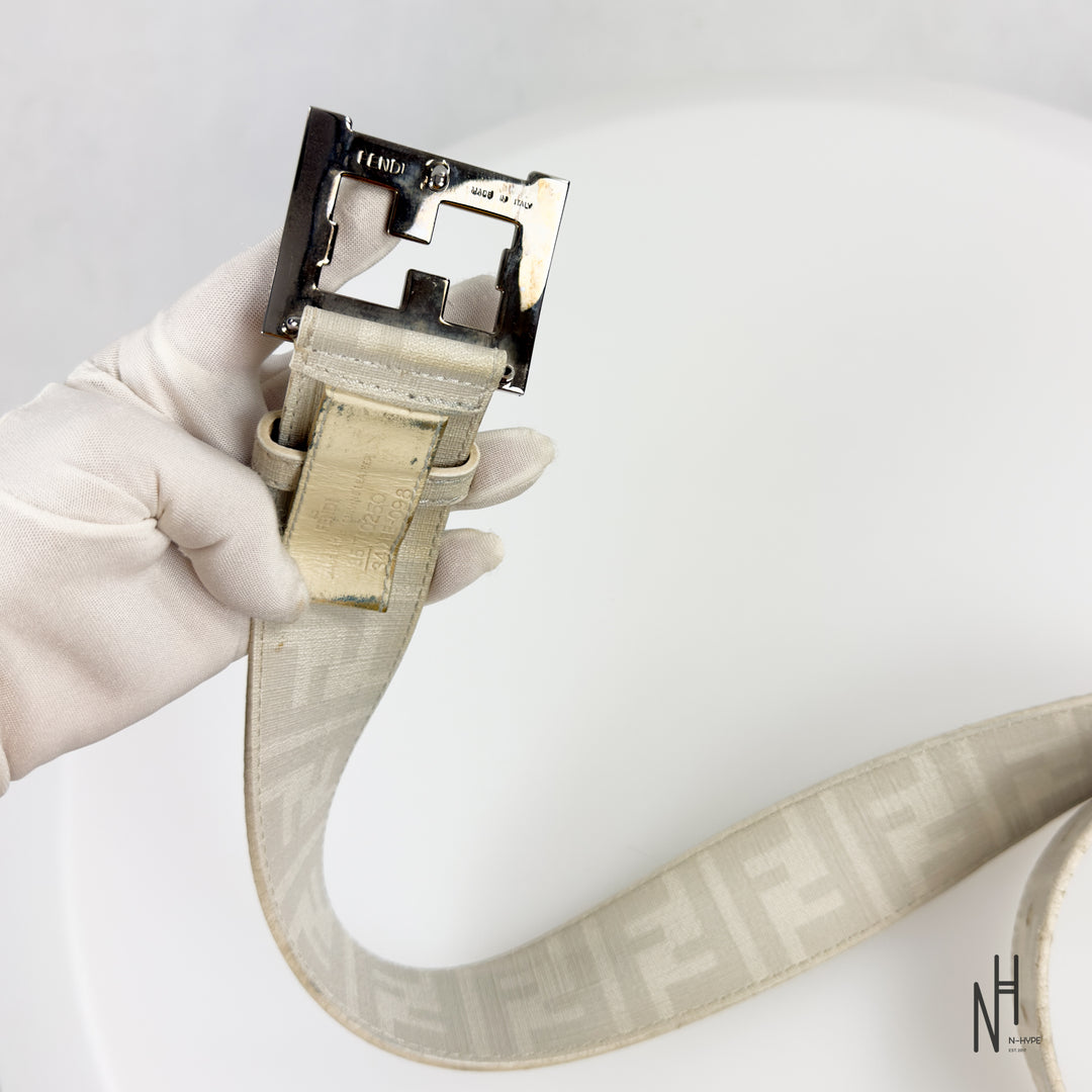 Fendi FF Buckle Monogram Belt / White