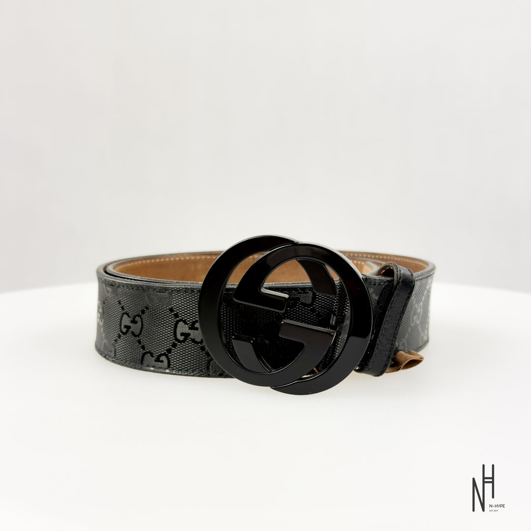 Gucci Jacquard Shiny Black Belt