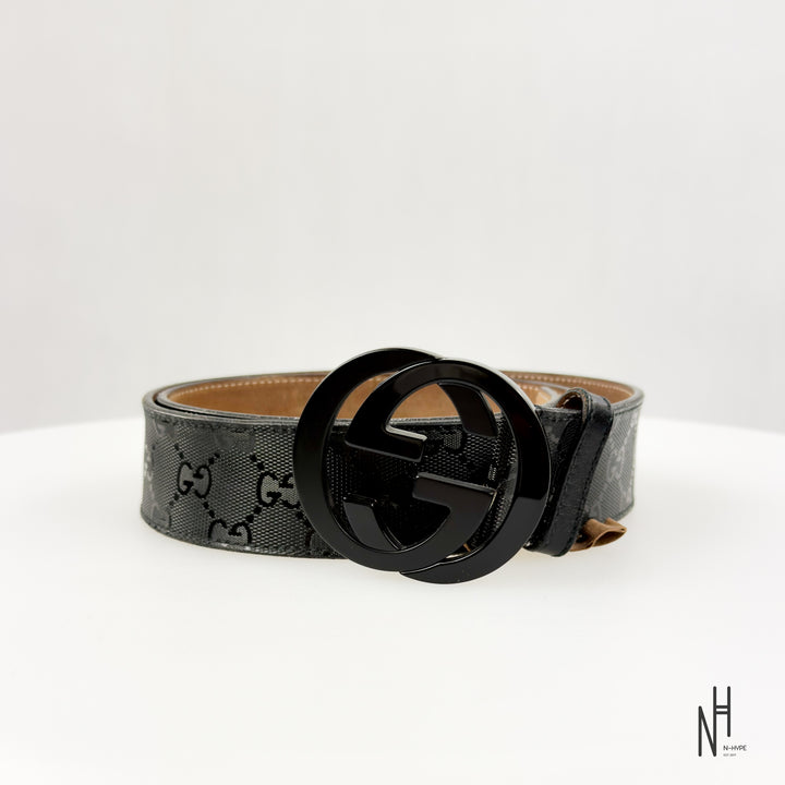 Gucci Jacquard Shiny Black Belt