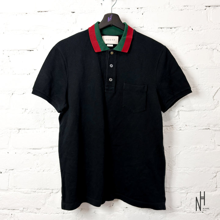 Gucci Cotton Polo Shirt with Web GG Black