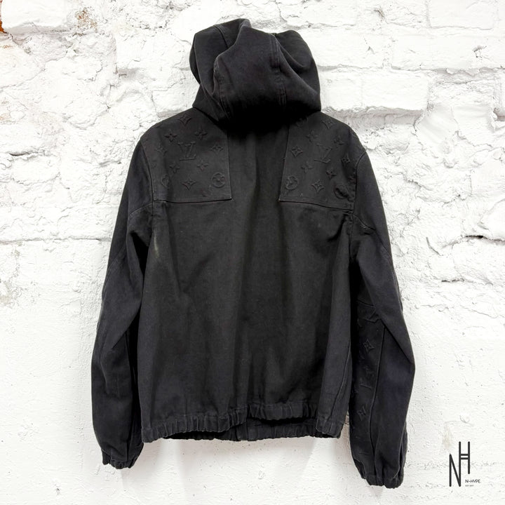 Louis Vuitton Monogram Embossed Hooded Zip Jacket Black