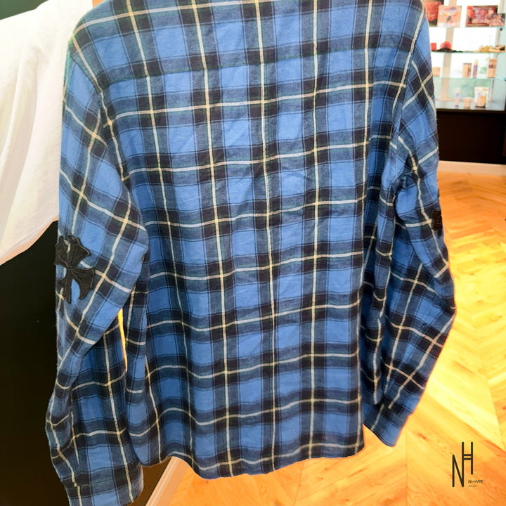 Chrome Hearts Cross Patched Flannel Shirt checkered blue