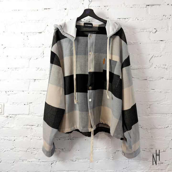 FVCKTHISBRAND FLANEL HOODIE BEIGE BLACK GREY