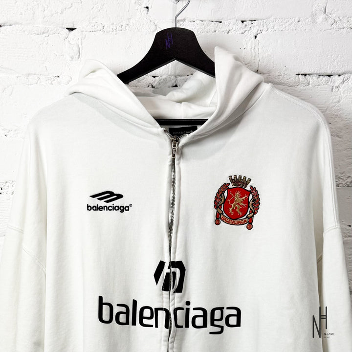Balenciaga Paris 10 Zip Upp Hoodie White