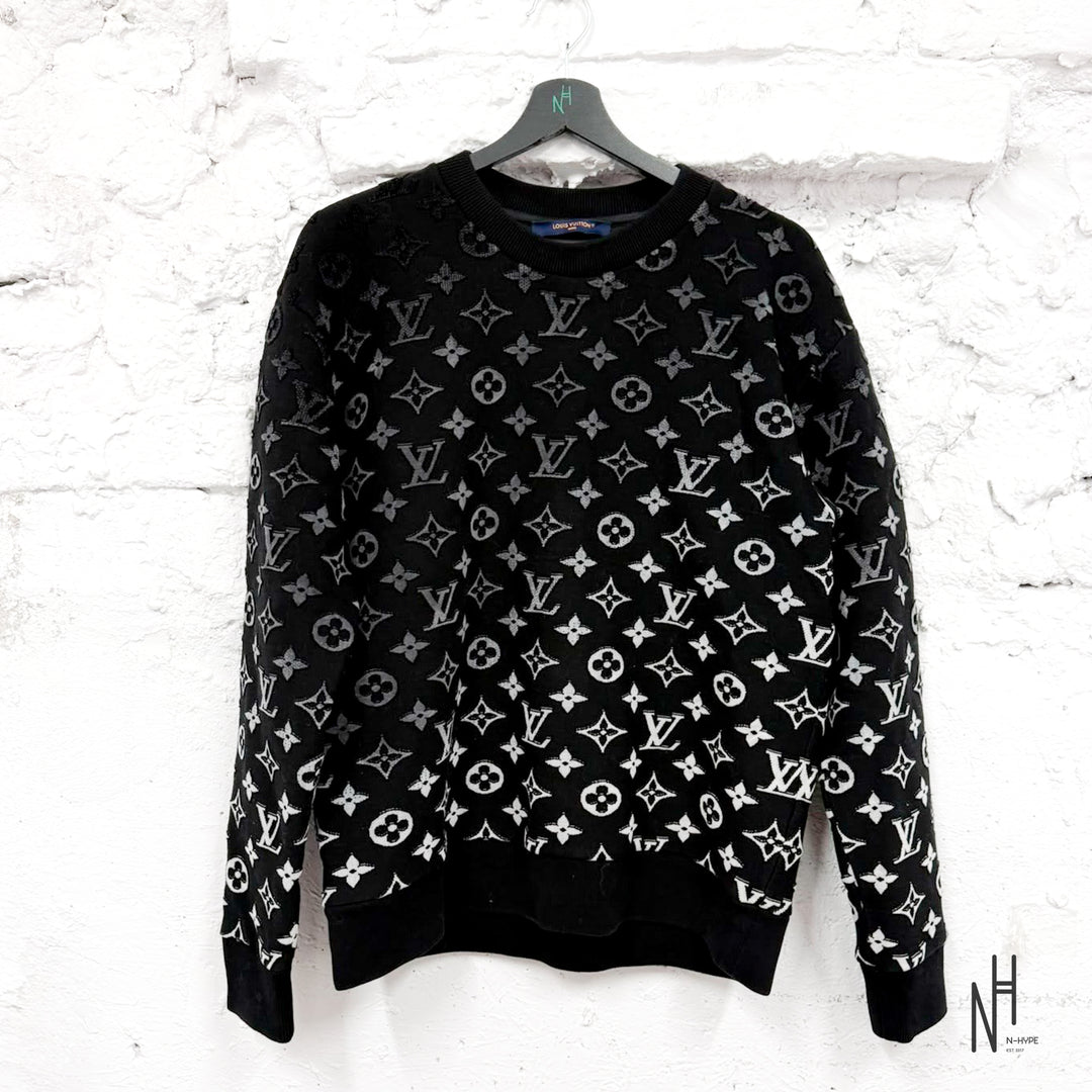 Louis Vuitton Monogram Jacquard Crewneck Sweater Black White