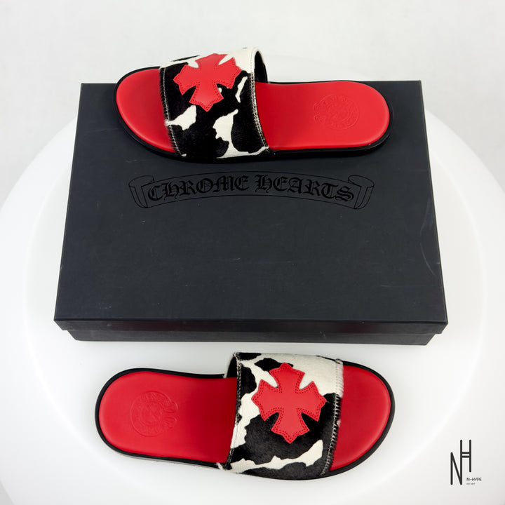 Chrome Hearts Red Cross Patch Cow Slides