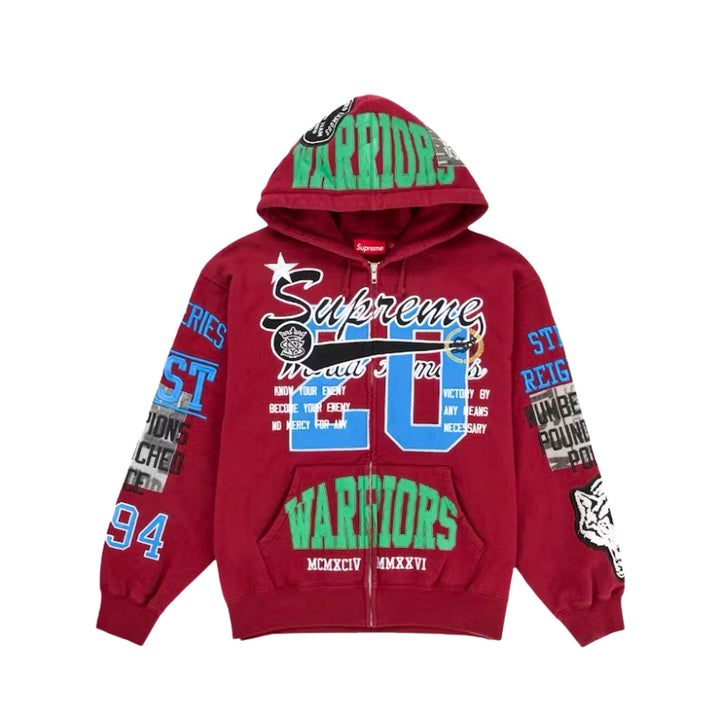 Supreme Warriors Applique Zip Up Hooded Sweatshirt Red