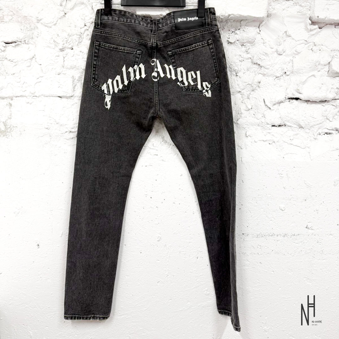 Palm Angels Black Logo Print Straight Leg Jeans