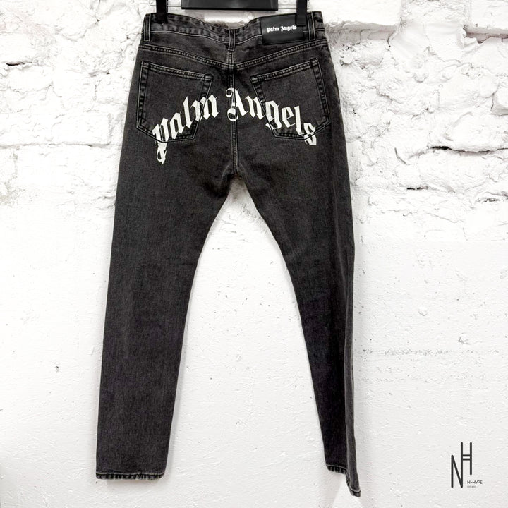 Palm Angels Black Logo Print Straight Leg Jeans