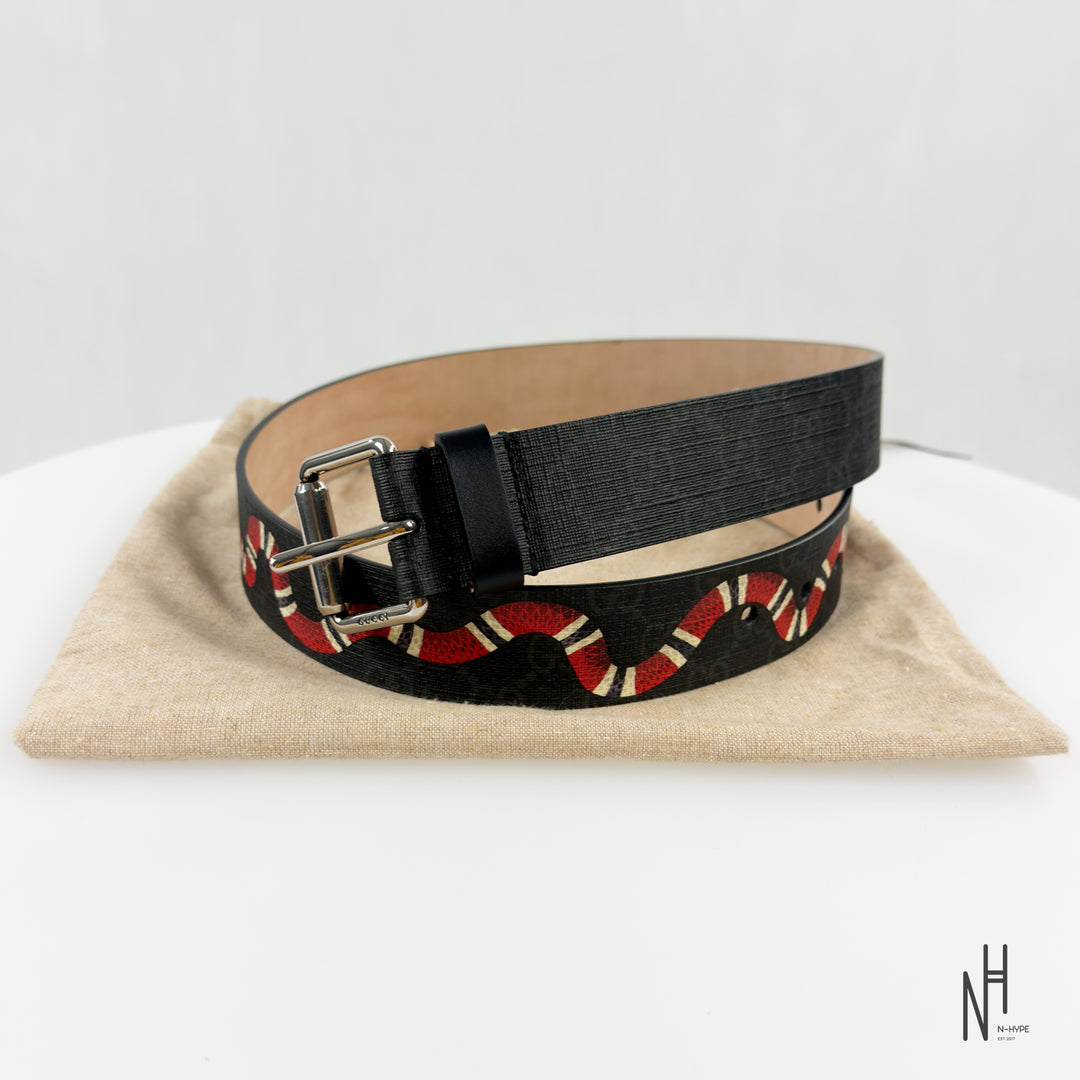 Gucci Kingsnake Monogram Belt Black / Red