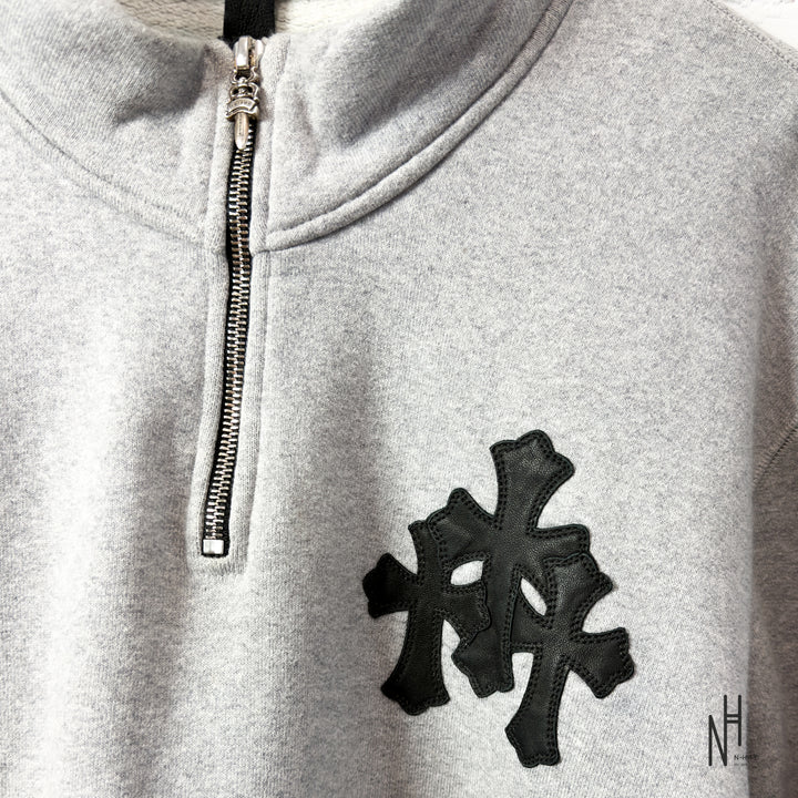 Chrome Hearts Multi Cross Patch Quarter Zip Sweatshirt Heather Grey