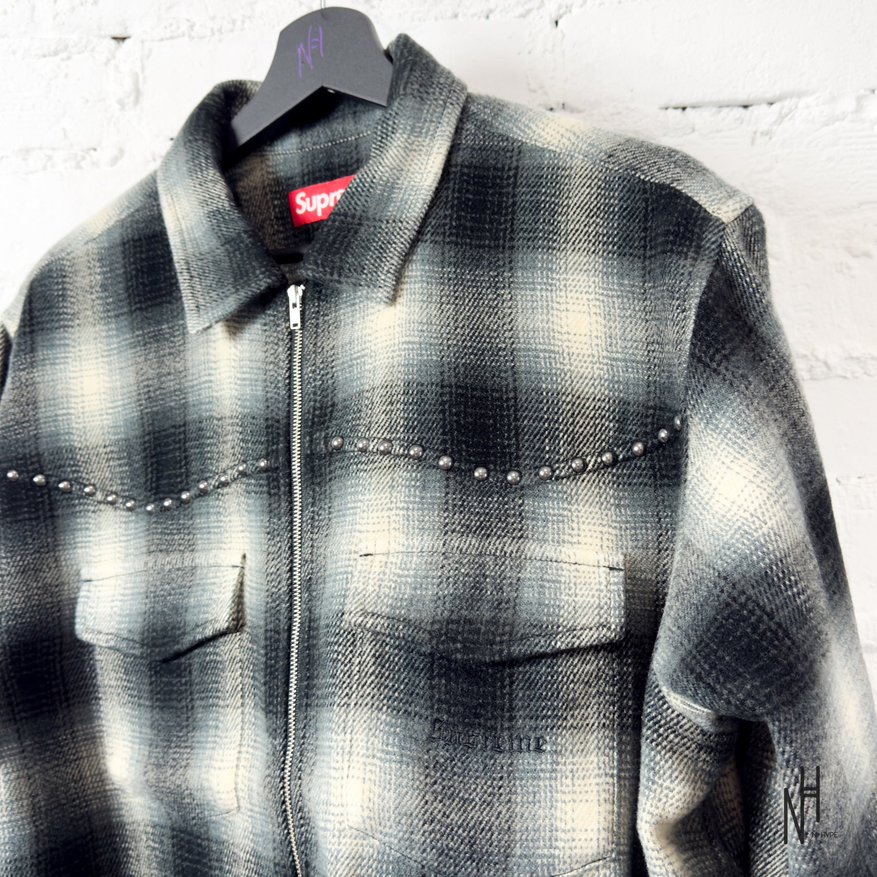 Supreme Studded Shadow Plaid Zip Up Shirt Black | N-Hype