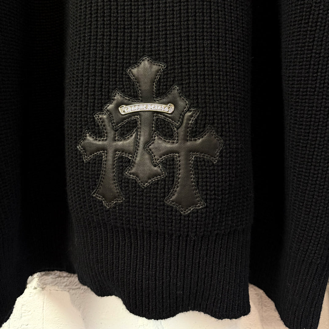 Chrome Hearts Triple Cross Patch Quarter Zip Knit Sweater Black
