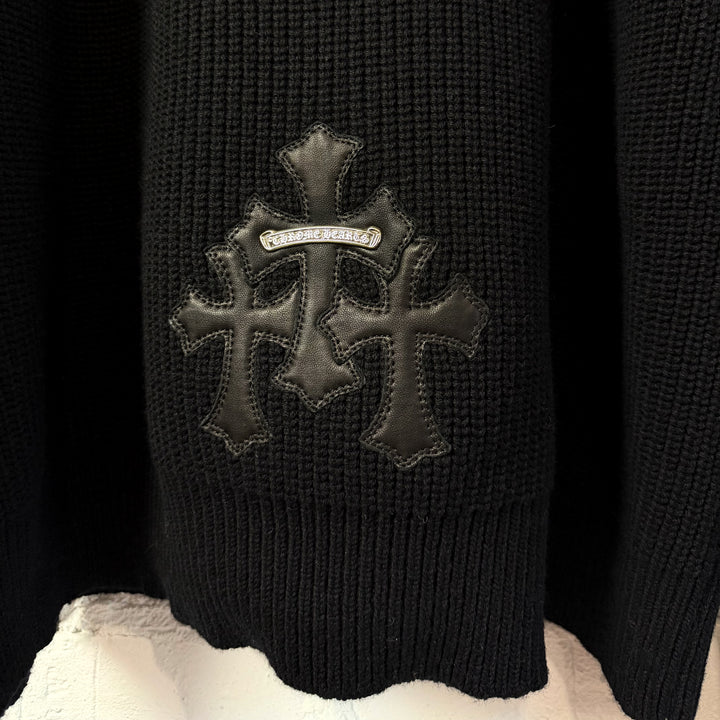 Chrome Hearts Triple Cross Patch Quarter Zip Knit Sweater Black