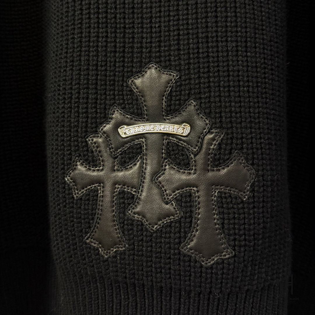 Chrome Hearts Triple Cross Patch Quarter Zip Knit Sweater Black