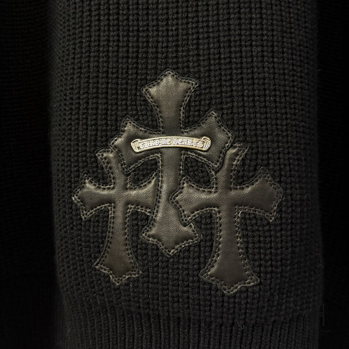 Chrome Hearts Triple Cross Patch Quarter Zip Knit Sweater Black