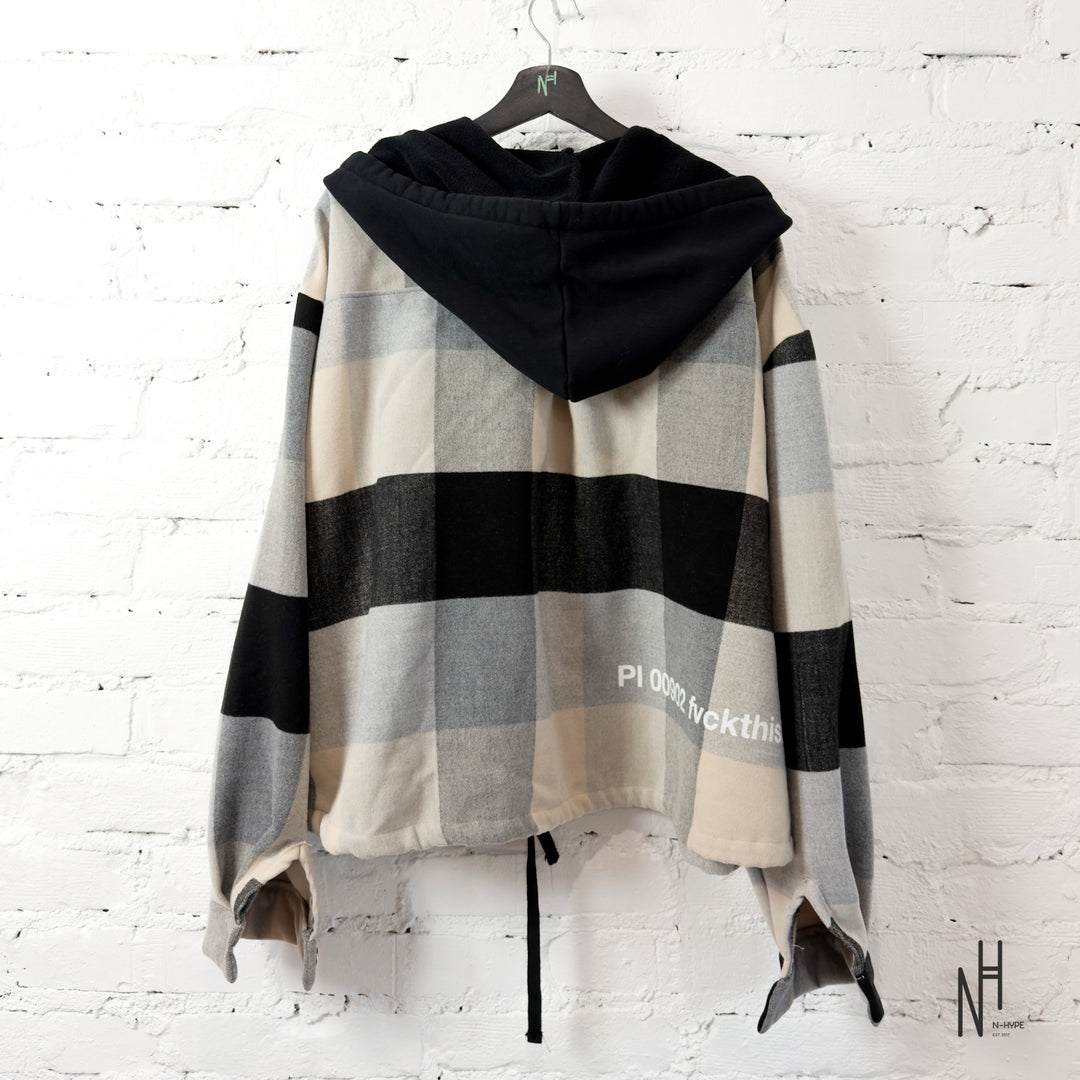 FVCKTHISBRAND FLANEL HOODIE BEIGE GREY BLACK