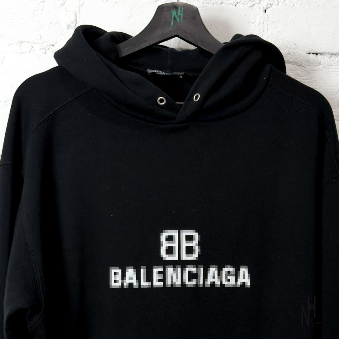 Balenciaga Mens BB Pixel Medium Fit Hoodie Black