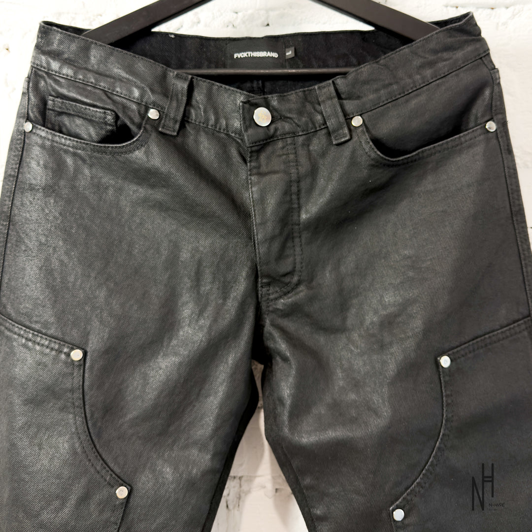 FVCKTHISBRAND STUDDED WAXED DENIM BLACK