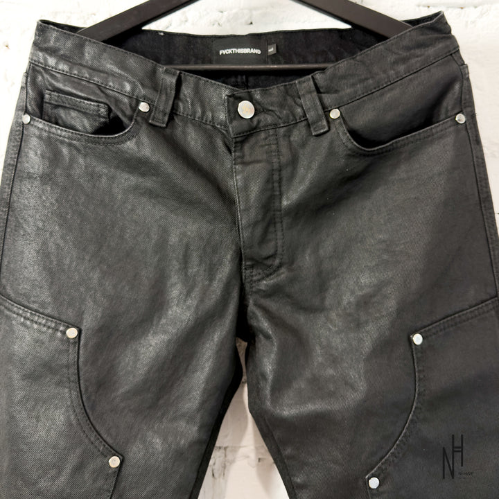 FVCKTHISBRAND STUDDED WAXED DENIM BLACK