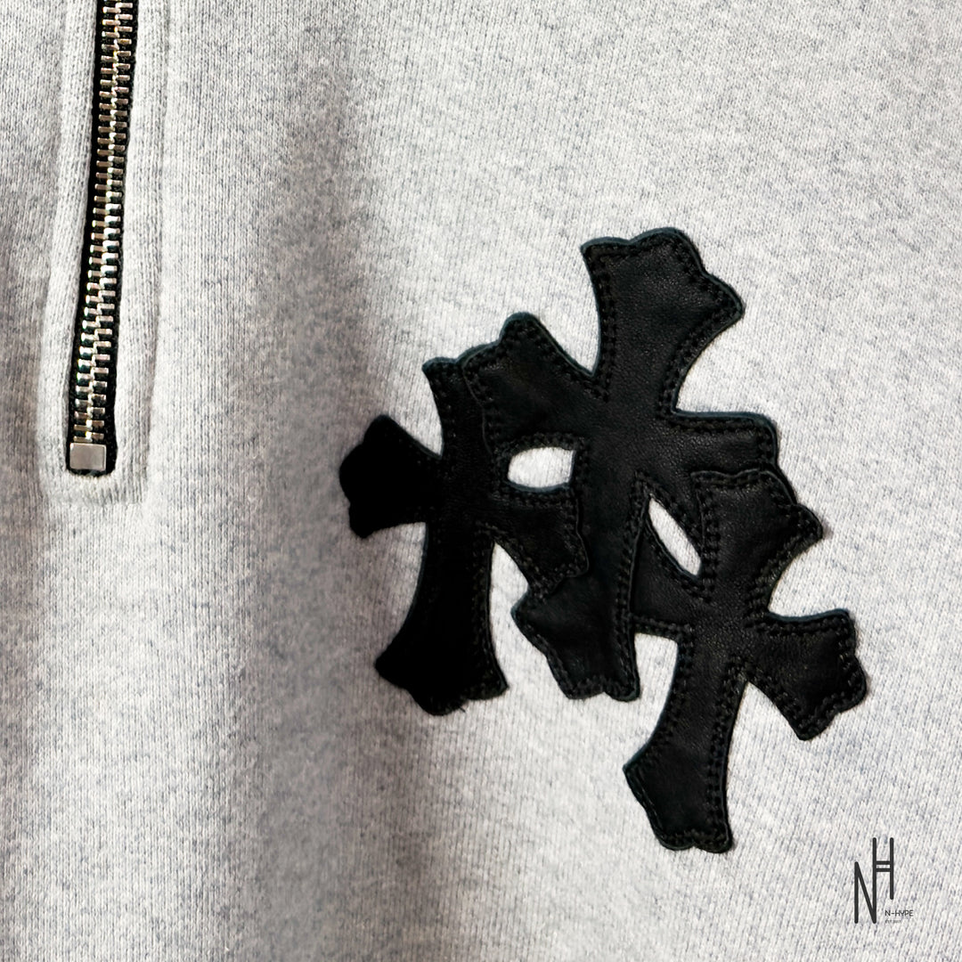 Chrome Hearts Multi Cross Patch Quarter Zip Sweatshirt Heather Grey