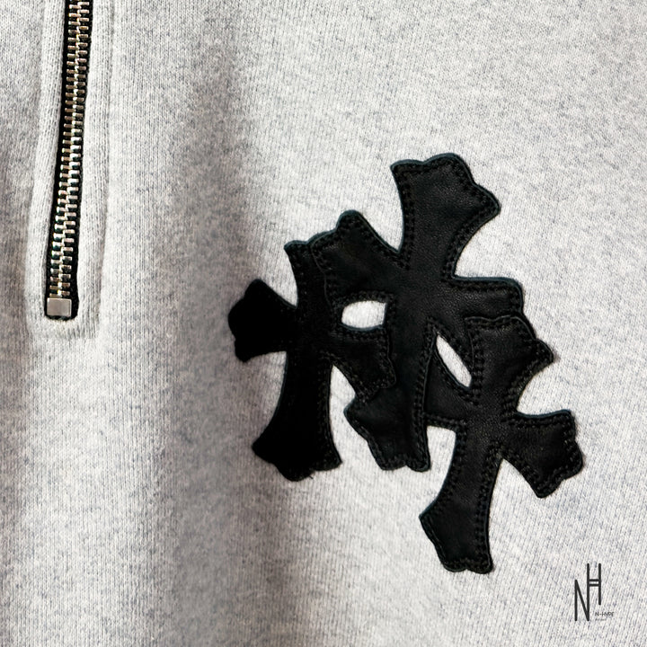 Chrome Hearts Multi Cross Patch Quarter Zip Sweatshirt Heather Grey