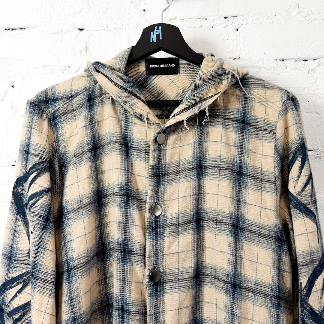FVCKTHISBRAND PAINTED FLANEL SHIRT WHITE NAVY