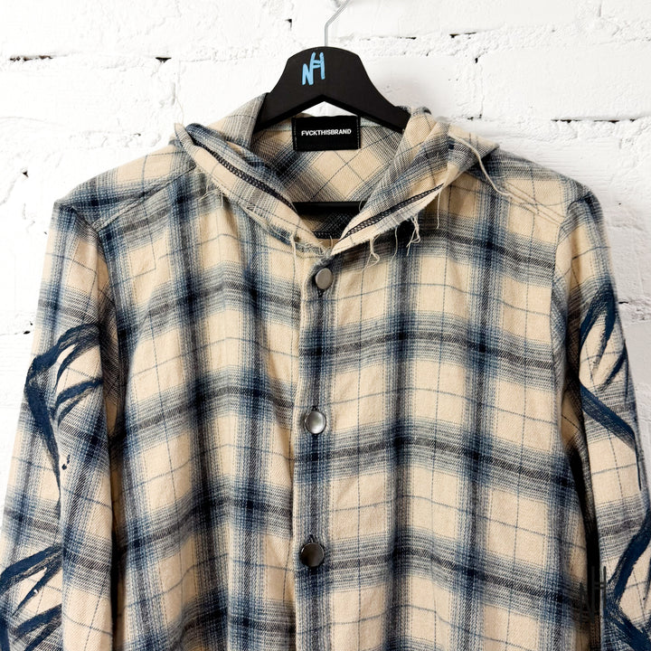 FVCKTHISBRAND PAINTED FLANEL SHIRT WHITE NAVY