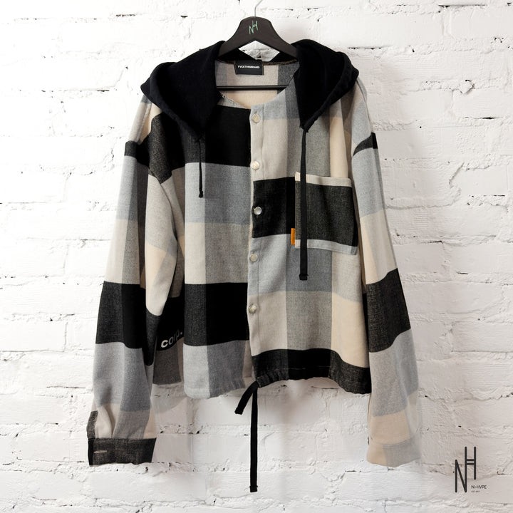FVCKTHISBRAND FLANEL HOODIE BEIGE GREY BLACK