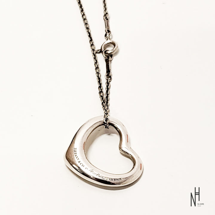 Tiffany & Company Solid Sterling Silver 925 Elsa Peretti Open Heart Pendant Necklace