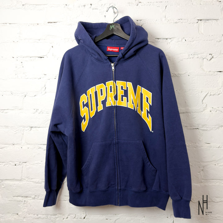 Supreme Cracked Raglan Zip Up Hooded Sweatshirt Washed Navy