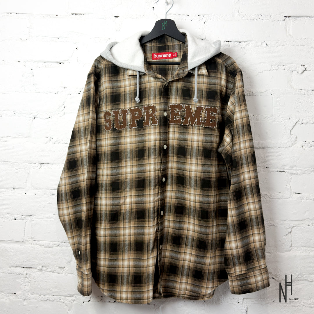 Supreme Applique Hooded Flannel Shirt Brown