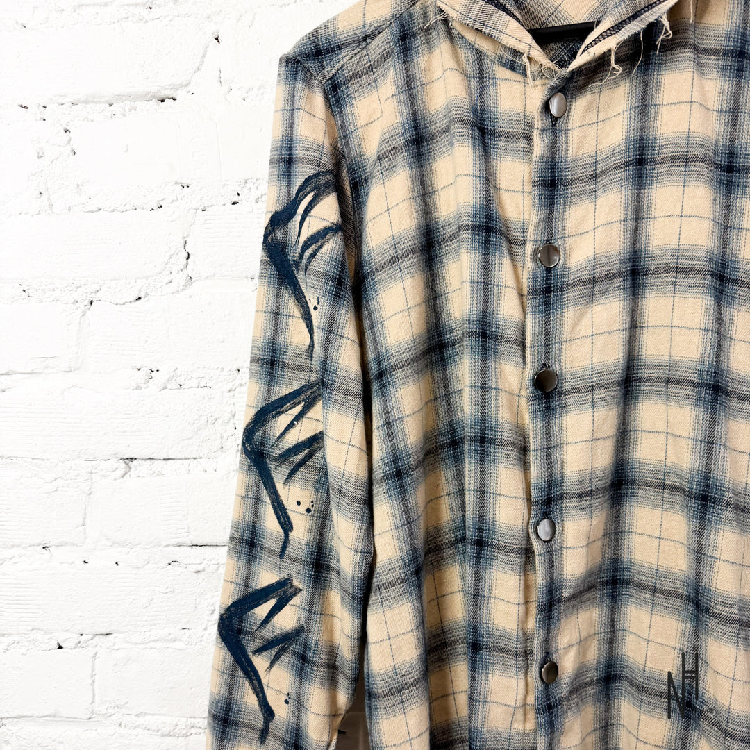 FVCKTHISBRAND PAINTED FLANEL SHIRT WHITE NAVY