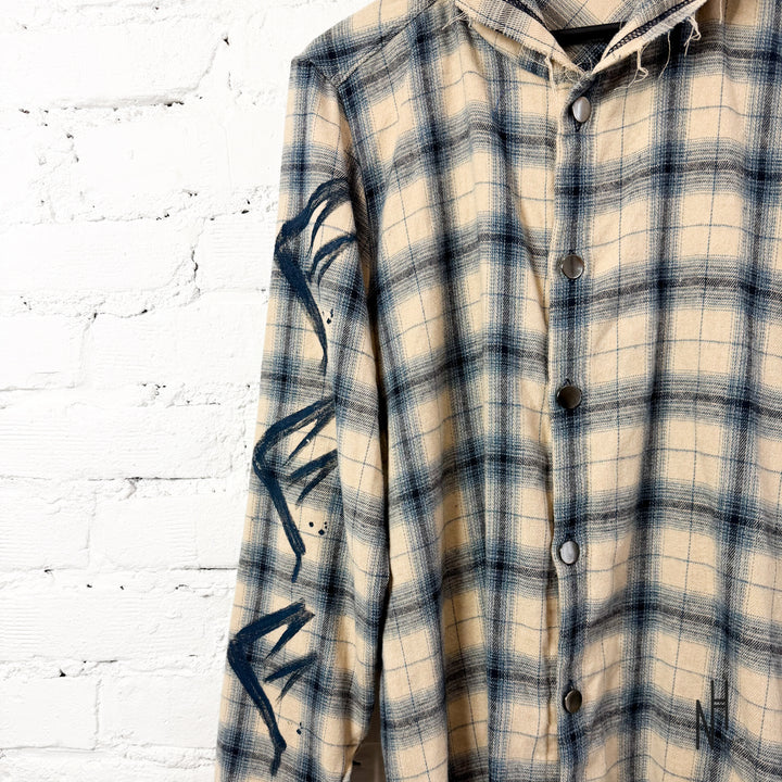 FVCKTHISBRAND PAINTED FLANEL SHIRT WHITE NAVY