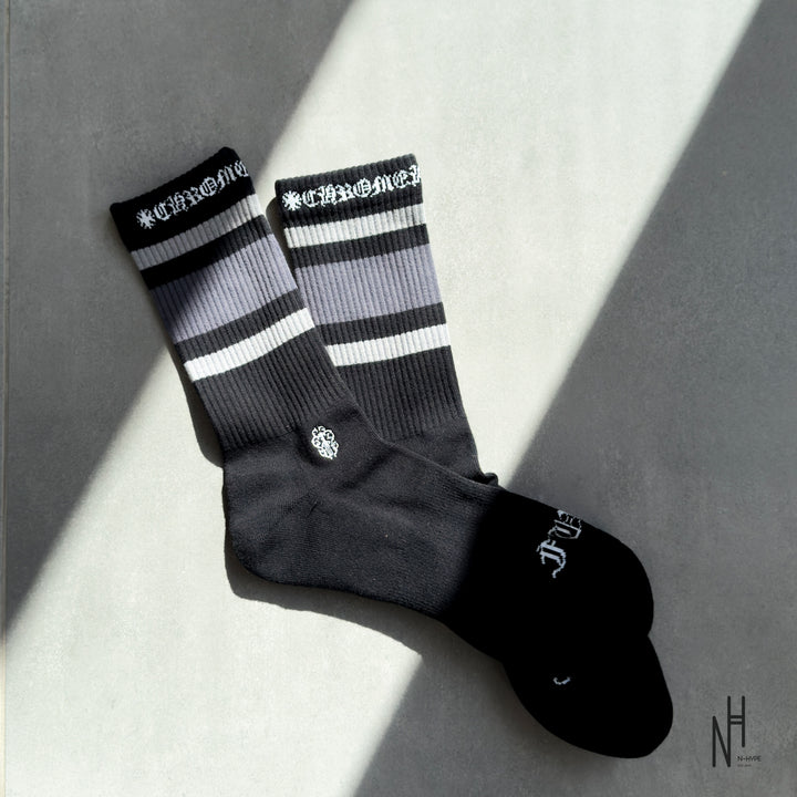 Chrome Hearts Stripe Socks Grey/Grey/Black