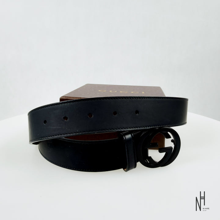 Gucci Leather Belt with Double G Buckle Black
