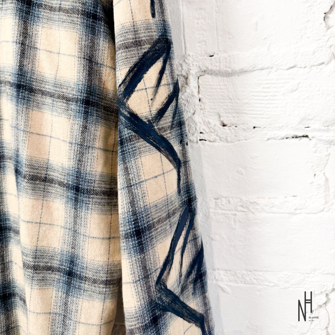 FVCKTHISBRAND PAINTED FLANEL SHIRT WHITE NAVY