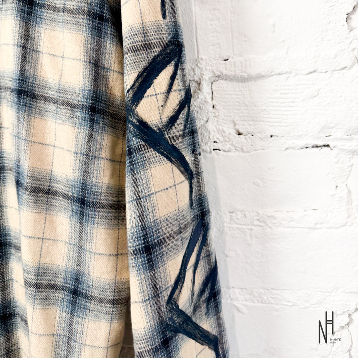 FVCKTHISBRAND PAINTED FLANEL SHIRT WHITE NAVY