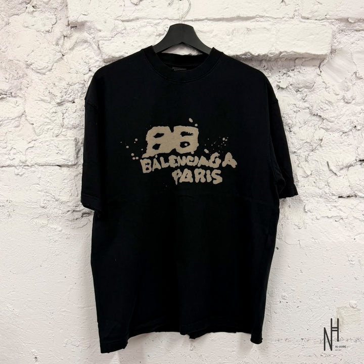 Balenciaga BB Spray Paris Logo T-Shirt Black