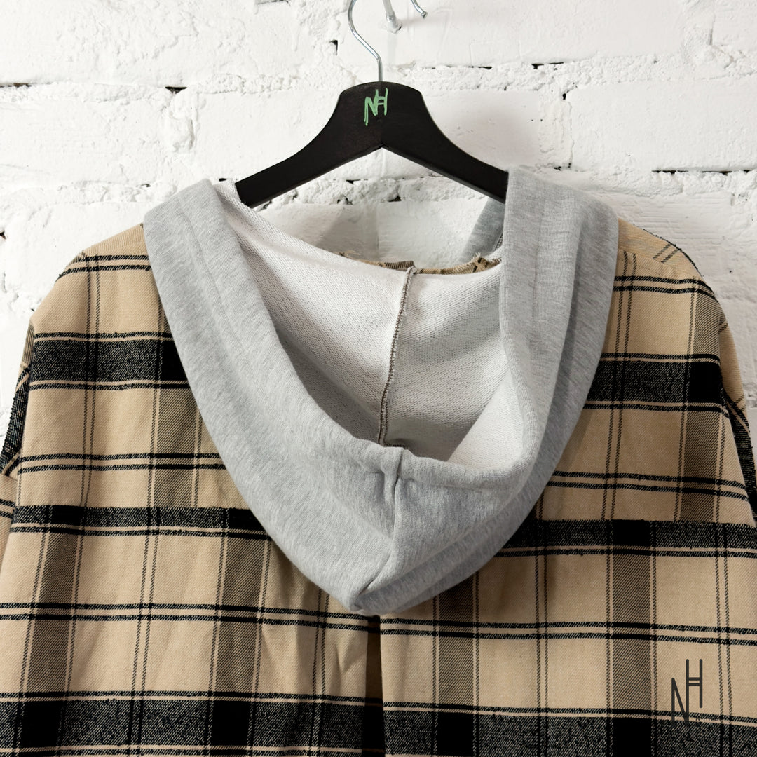 FVCKTHISBRAND FLANEL HOODIE BEIGE GREY
