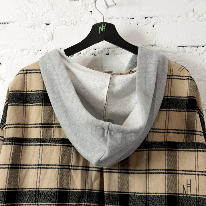 FVCKTHISBRAND FLANEL HOODIE BEIGE GREY