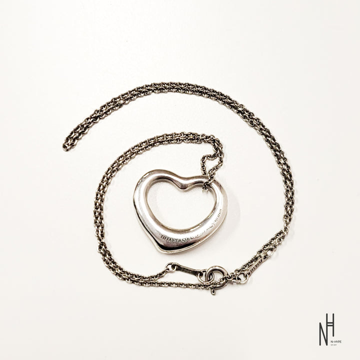 Tiffany & Company Solid Sterling Silver 925 Elsa Peretti Open Heart Pendant Necklace