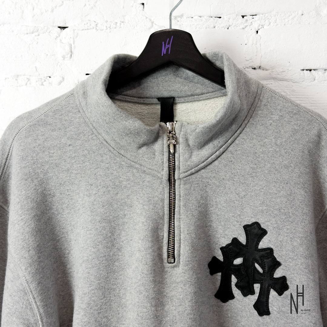 Chrome Hearts Multi Cross Patch Quarter Zip Sweatshirt Heather Grey